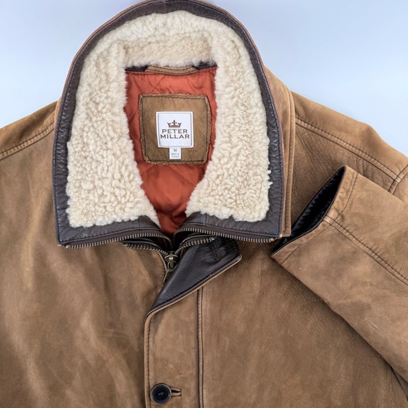 Peter Millar Other - Peter Millar Mens Lamb Leather Sherpa Lined Bomber Jacket Brown Size M  Like NEW